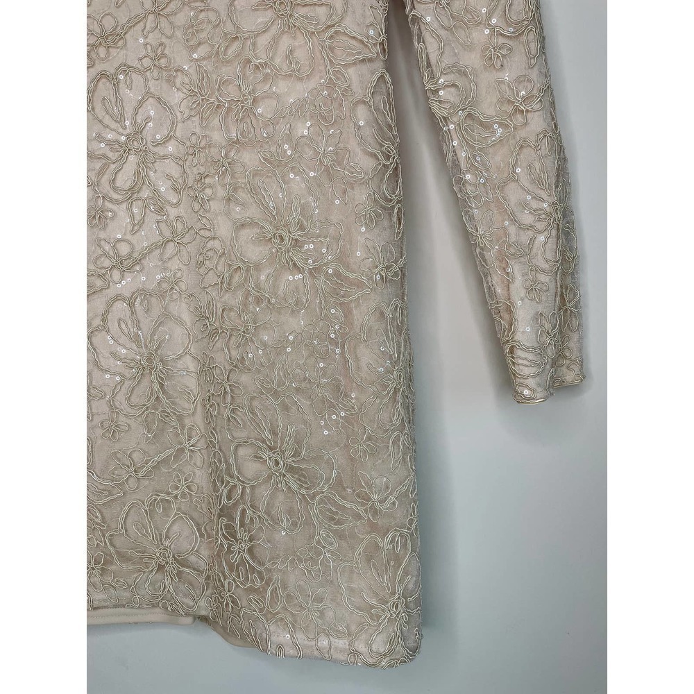 NWT TADASHI SHOJI Plunge Neck Long Sleeve Jacquard Floral Sequin Minidress 6 - Picture 11 of 16